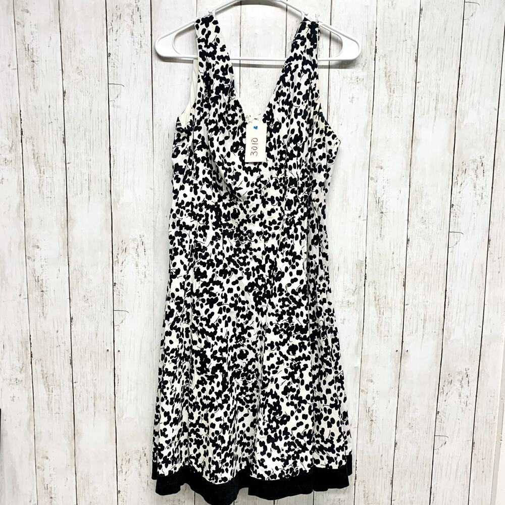 Vintage R&K Original Dress Women Size 14 Black White V-Neck Sleeveless Mini Zip